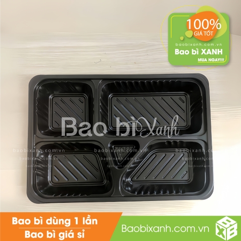 Khay hộp nhựa 5 ngăn HC5 Đen (Kèm nắp nhựa)
