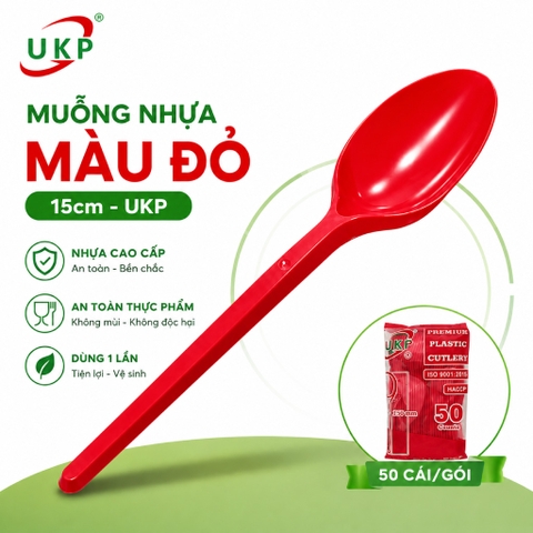 Muỗng nhựa đỏ 15cm UKP (50 Cái/Bịch)