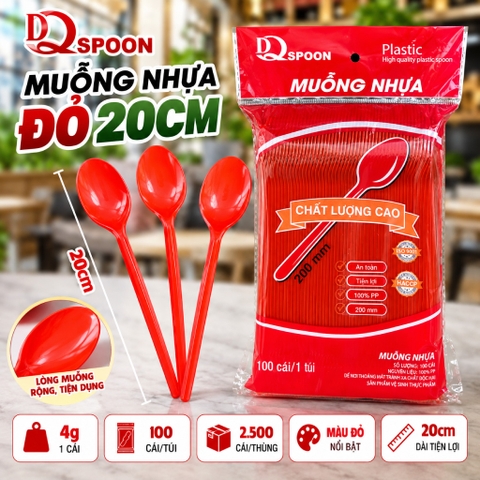 Muỗng nhựa đỏ 20cm Đại Quang (100 cái/Bịch)