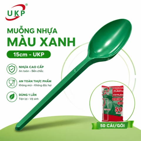 Muỗng nhựa xanh 15cm UKP (50 Cái/Bịch)