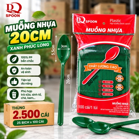Muỗng nhựa xanh 20cm Đại Quang (100 cái/Bịch)