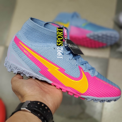 Giày Bóng Đá Nike Mercurial Superfly 7 Elite Xanh Ngọc Hồng Vạch Vàng TF