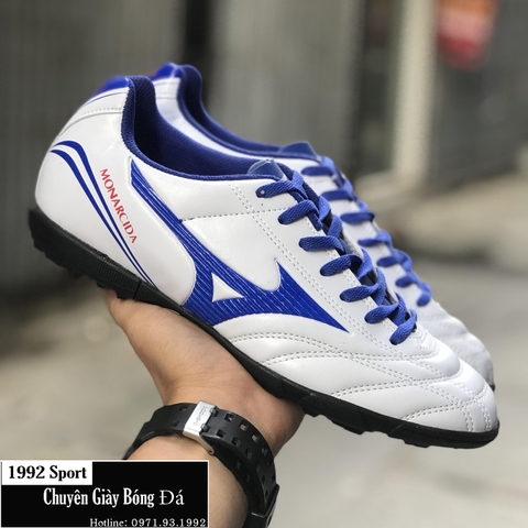 Giày Bóng Đá Mizuno Monarcida Neo Ckassic Bạc Vạch Xanh Biển TF