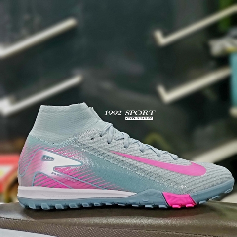 Giày Bóng Đá Nike Mercurial Superfly 10 Elite Xám Xanh Vạch Hồng Cổ Cao TF