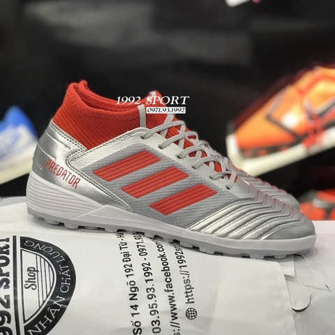 Giày Bóng Đá Adidas Predator 19.3 Bạc Vạch Đỏ TF