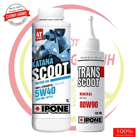 Combo Nhớt tổng hợp 4T Scooter Ipone Katana Scoot 5W-40 1L và hộp số 125ML