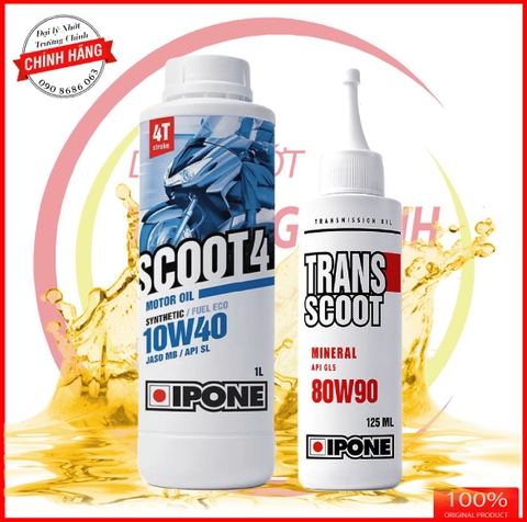Combo Nhớt tổng hợp 4T Scooter Ipone Scoot 10W-40 1L và hộp số 125ML