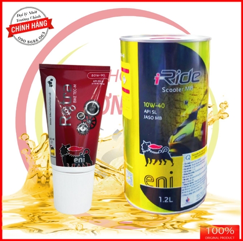 Combo Nhớt tổng hợp 100% 4T Eni I-Ride Scooter 5W-40 dành cho xe ga  lon 1.2L và hộp số eni nhập khẩu Ý