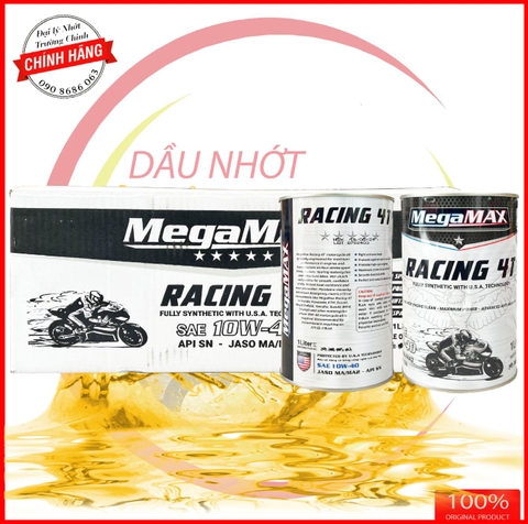 Thùng nhớt tổng hợp 100% MegaMax Racing 4T 10w40 dành cho xe máy, tay côn