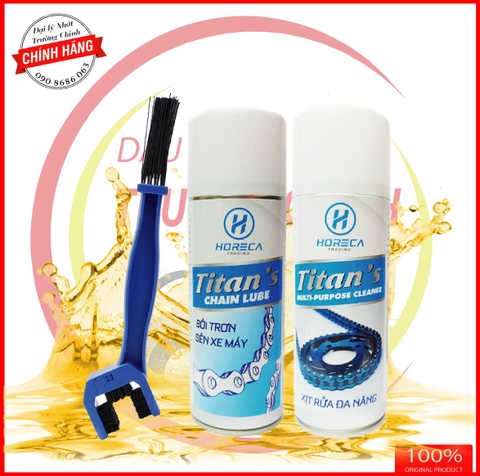 Combo 3 sản phẩm Dưỡng sên, bôi trơn, rửa sên Horeca Titan's 400ML+ bàn chải 3D