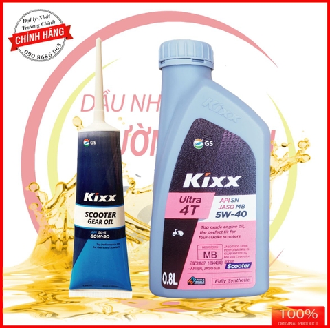 Combo Nhớt Kixx Ultra Scooter Fully Synthetic 5W40 800ml và hộp số kixx 120ml danh cho xe ga
