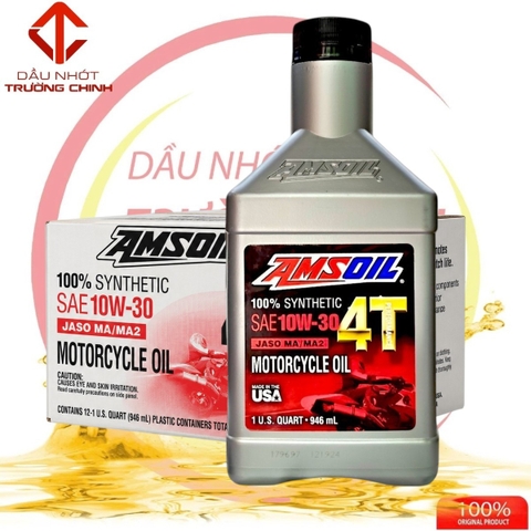 Thùng Nhớt AMSOIL 10W30 4T Synthetic JASO MA2 – Xe Số Côn Tay Made in USA