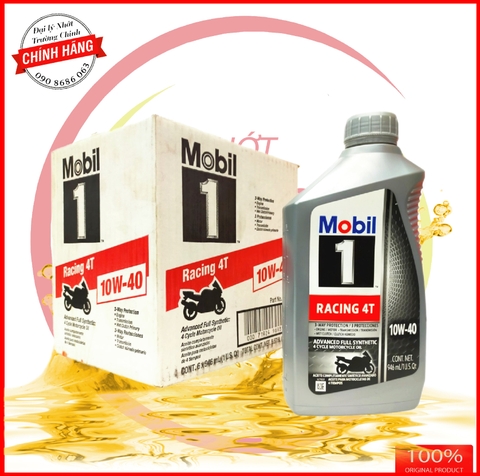 Nhớt Mobil 1 Racing 10W40 thùng 6 bình dành cho xe số , tay côn