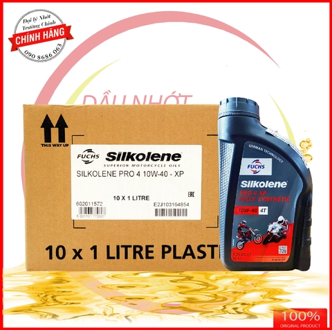 Thùng Nhớt Fuchs Silkolene Pro 4 10W40, 5W40 XP 4T Châu Âu  bình 1L