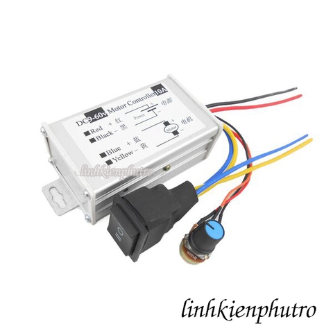 Bộ điều tốc động cơ DC 9–60V 10A vỏ nhôm kèm công tắc và chiết áp