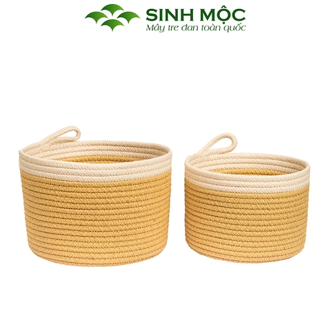 Giỏ cotton đựng đồ, giỏ đựng quần áo, giỏ đựng đa năng Sinh Mộc - M1031