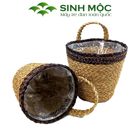 Giỏ hoa, giỏ trồng cây chất liệu cói có lót nilon Sinh Mộc - M1036