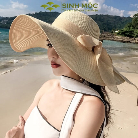 Mũ cói, mũ cói đi biển trời trang, nón cói Sinh Mộc - M3037