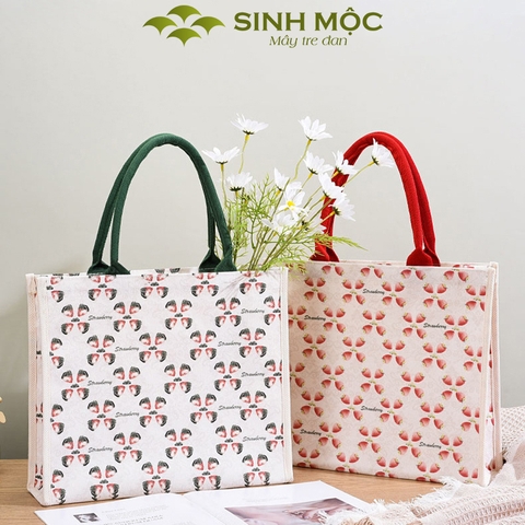 Túi canvas, túi họa tiết quả dâu, túi du lịch, túi tote, túi đi biển, túi vải canvas - M3055