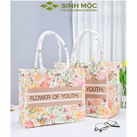 Túi tote, túi canvas, túi tote vải, túi hình hoa, Sinh Mộc - M3048