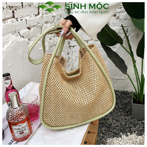 Túi xách nữ phong cách Vintage, túi cói giấy Sinh Mộc - M3816