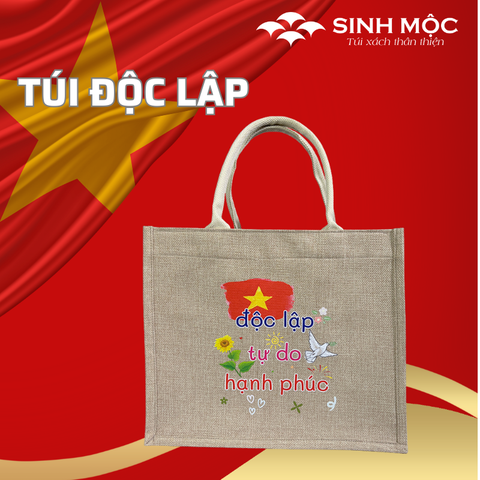 Túi xách vải linen in cờ Việt Nam Độc lập – Tự do – Hạnh phúc - M3304