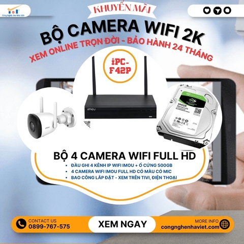 Bộ 4 Camera IMOU Wifi 3MP IPC-S3DP-5M0WJ miễn phí công lắp đặt  Bộ 4 Camera IMOU IPC-S3DP-5M0WJ dùng đầu ghi hình imou 4 kênh & 4 Camera IPC-S3DP-5M0WJ xem trực tiếp trên Tivi, Máy tính, Điện thoại thông minh. Bộ Camera được bao công lắp đặt. Bảo hành 24