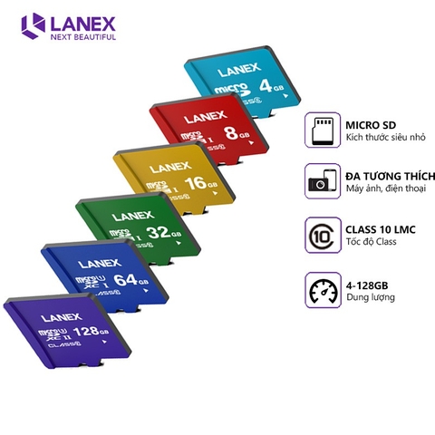 Thẻ nhớ MicroSD 128G LANEX Box Class10 100MB/s Chính hãng (Chuyên dùng Camera)