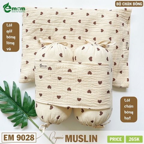 Bộ chặn gối bông xô muslin EMOM LOVELY