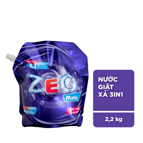 Nước giặt xả ZeO 3in1 Polymer Bạc Diệt Khuẩn Túi 2,2kg