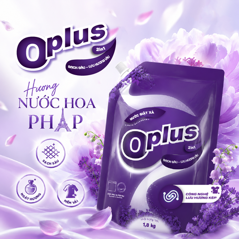 Nước giặt xả Oplus 2in1 lưu hương kép hương nước hoa Pháp 1,8 Kg
