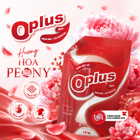 Nước giặt xả Oplus 2in1 lưu hương kép hương hoa Peony 1,8 Kg