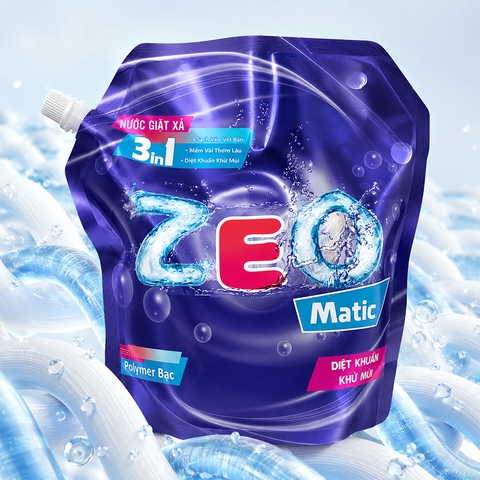 Nước giặt xả ZeO 3in1 Polymer Bạc Diệt Khuẩn Túi 2,2kg