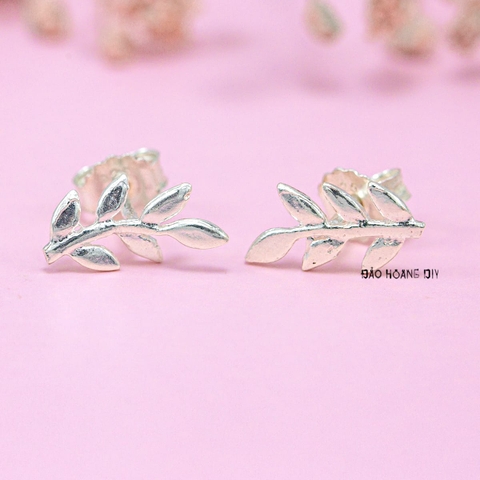 Bông Tai Bạc Nữ Kiểu Nụ Hình Cành Lá Trơn Đơn Giản Đẹp H2410230063