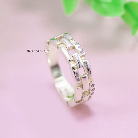 Nhẫn Bạc Cặp Đôi Nam Nữ Hình Mắt Xích Đính Đá N2408300029