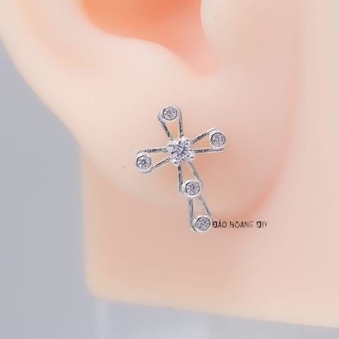 Bông Tai Bạc Nữ Kiểu Nụ Hình Thánh Giá Đính Đá Đẹp H2410230065