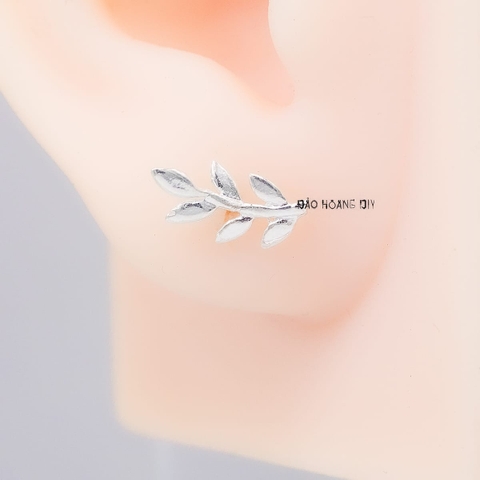 Bông Tai Bạc Nữ Kiểu Nụ Hình Cành Lá Trơn Đơn Giản Đẹp H2410230063