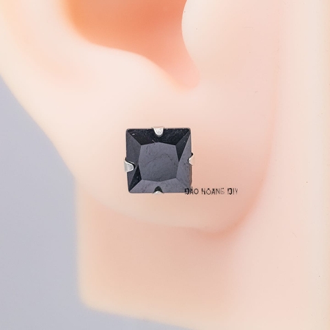 Bông Tai Bạc Nữ Kiểu Nụ Đá Đen Vuông To Sang Trọng H2410220053