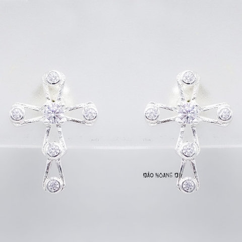 Bông Tai Bạc Nữ Kiểu Nụ Hình Thánh Giá Đính Đá Đẹp H2410230065