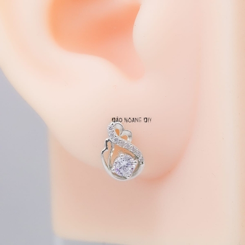 Bông Tai Bạc Nữ S925  Kiểu Nụ Chiếc Lá Cách Điệu Đá 4 Ly Sang Trọng H2410230016