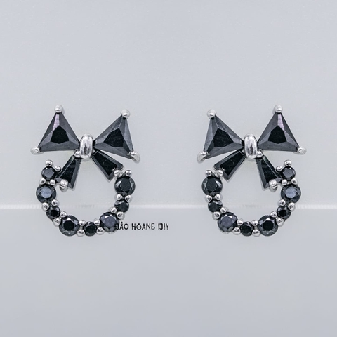 Bông Tai Bạc Nữ S925  Kiểu Nụ Hình Bán Cầu Nơ Đá Đen Xinh Xắn H2410230074