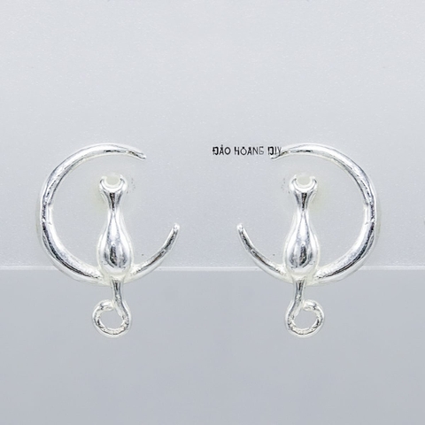 Bông Tai Bạc Nữ S925  Kiểu Nụ Hình Con Mèo Trên Cung Trăng H2410230064