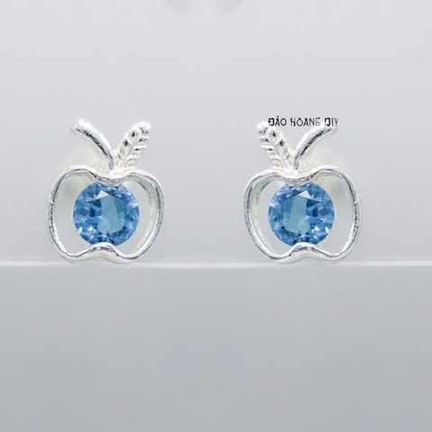 Bông Tai Bạc Cho Bé Kiểu Nụ Hình Quả Táo Đá Xanh Dương Nổi Bật H2410220047