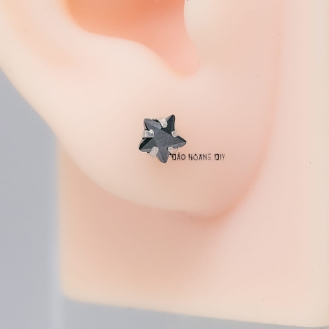 Bông Tai Bạc Nữ Kiểu Nụ Đá Đen Hình Ngôi Sao