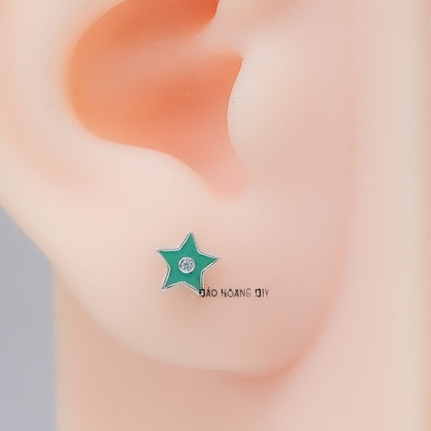 Bông Tai Bạc Cho Bé S925 Kiểu Nụ Ngôi Sao 5 Cánh Xanh Nhỏ Xinh H2410220041