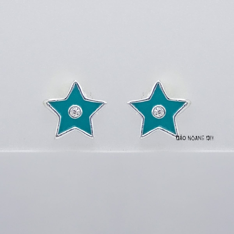 Bông Tai Bạc Cho Bé S925 Kiểu Nụ Ngôi Sao 5 Cánh Xanh Nhỏ Xinh H2410220041
