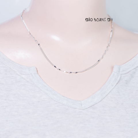 Dây Chuyền Bạc Nữ Dây Đơn Mix Sợi Đặc Nhỏ Phay Ngang Cạnh D2411160008