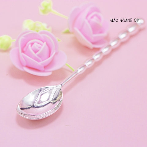 Thìa Bạc Nguyên Chất S999 Kiểu Trơn Cán Hình Cành Trúc