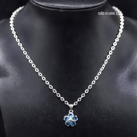 Mặt Dây Chuyền Bạc Nữ Phong Thủy Hoa 5 Cánh  Đá Xanh Dương M2409260022
