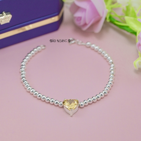 Lắc Tay Bạc Nữ S925 Đá Trái Tim Vàng Nổi Bật L2410130028